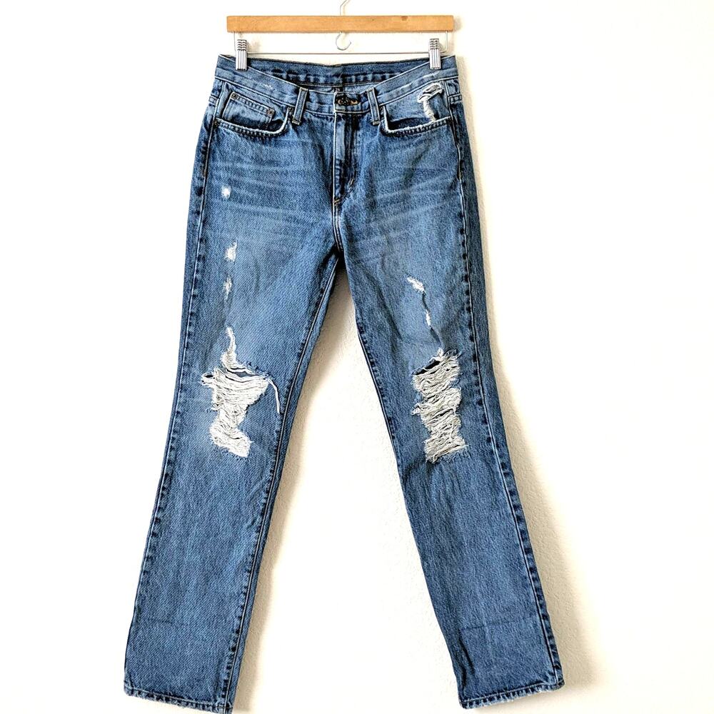 Carmar High Rise Distressed 100% Cotton Medium Wash Jeans Straight Leg Womens 28